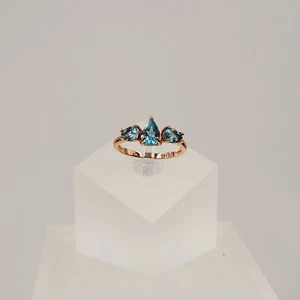 Apatite Gemstone Ring, Size L, Neon Blue Apatite, Rose Gold Plated - Picture 1 of 4