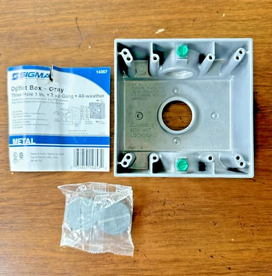 Sigma Electrical Outlet Junction Box Gray 3 Hole 2 Gang 1 Inch Heavy Duty Metal - Image 1 of 4