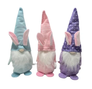 Set of 3 Pastel Purple Pink Blue 12 Inch Easter Spring Bunny Gnomes Table Decor - Picture 1 of 3