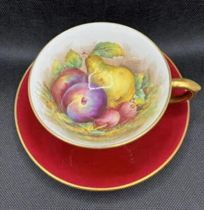 Vtg Crown Staffordshire Fine China Wine Red & Gold Hand Painted Fruit Cup Saucer - Picture 1 of 8