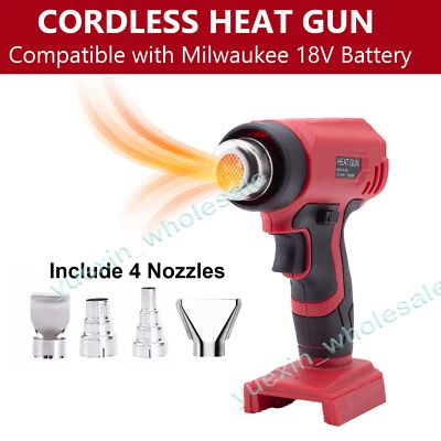 DEMKMILRI For Milwaukee 18V Lithium Battery Heat Gun Wireless Heat Gun Include 4 Nozzles