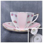 Vintage Shelley England Queen Anne Pink Panel Floral Cup Lomond Saucer China Set