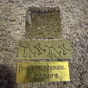 Lot Of 3 Lasting Impressions Brass Embossing Stencil Template Dog House Thanks - Picture 1 of 5