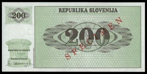 🔴SLOVENIA  200 Tolarjev 1990 UNC  Official SPECIMEN w/ser No  AA00000000 RARE🔴 - Picture 1 of 2