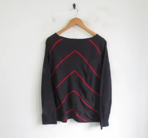 Windsmoor Grey Stripe Red Wool Blend Tight Knit Sweatshirt Womens Jumper | L - Picture 1 of 7