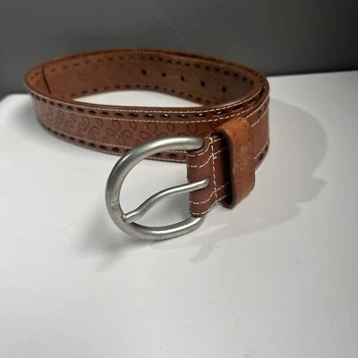 Cinturón Mujer Ralf Lauren Cuero Marrón, Flor Decorativa Hebilla Plateada Foto 1 de 4