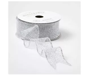 1.5" Mesh Fabric Ribbon White/Silver 15ft - Wondershop - Picture 1 of 1