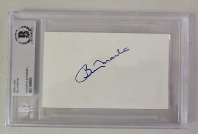 Billy Martin d. 1989 Signed 3x5 Index Card Beckett Encapsulated MLB HOF Yankees - Image 1 of 3