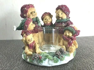 Home Interiors Holiday Bear Family Around a Fire, Candle Holder * - Picture 1 of 7