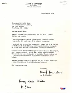 AB HAPPY CHANDLER PSA/DNA SIGNED 1984 LETTER BASEBALL HOF AUTOGRAPH AUTO TO KUHN - Picture 1 of 2