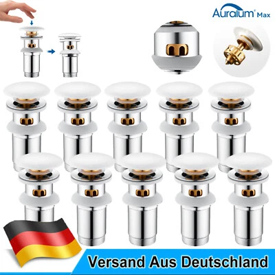 Keramik Ablaufgarnitur für Waschbecken mit Überlauf Waschtisch Ventil Pop Up - Bild 1 von 4