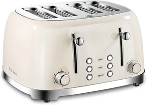 4 Slice Toaster Roter Mond Retro with Bagel Defrost Cancel Stainless Steel Cream - Picture 1 of 12