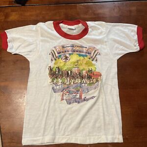 80's Clydesdales Budweiser Beer T Shirt Busch Gardens Ringer Tee Vtg. Kids 10-12