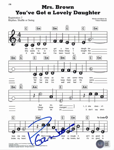 PETER NOONE SIGNED MRS BROWN AUT0 SHEET MUSIC BAS BECKETT HERMAN'S HERMITS Cover