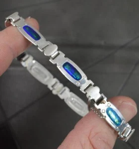 Bracciale Art Nouveau c1910 in argento sterling e smalto 6 3/4" - Foto 1 di 9