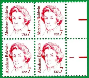 SCOTT # 1850    7c ABRAHAM BALDWIN, Plate Block- 4, MINT OG NH VF - Picture 1 of 1
