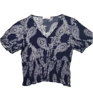 Blusa Top Talla Pequeña Azul Marino Cachemira Recortada Imitación Envoltura Cuello en V - Imagen 1 de 9