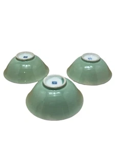 Juego de 3 cuencos de sopa de arroz de porcelana esmaltada Celadon dinastía Qing china usados en excelente estado - Imagen 1 de 3
