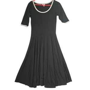 Vestido LuLaRoe Nicole Timbre Negro Blanco Borde Manga 3/4 Ajuste Acampanado Talla S - Imagen 1 de 10