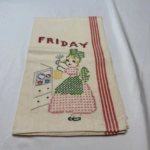 vintage cross-stitched kitchen towel, part of a "Days of the Week" set - Picture 1 of 3