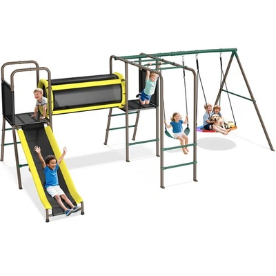 660lbs Playground Metal Swing Set Heavy Duty with Slide Outdoor Play for Kids - Image 1 of 4