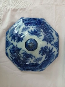 Antique W. Adams & Co KYBER Flow Blue 8" Octagonal Replacement Lid, EUC - Picture 1 of 20