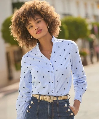 Joe Browns Women's Vintage Ruffled Collar Heart Embroidered Long Sleeve Shirt, - Image 1 of 4