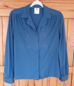 Vintage C&A blue embroidered long sleeve blouse size 14 - Picture 1 of 5