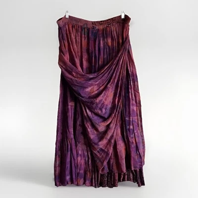 URU Kristine St. Rrik Rayon Skirt Purple Tie Dye Boho Draped Maxi – Read - Image 1 of 4