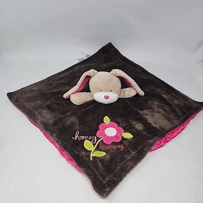 Manta de seguridad para bebé Carters Honey Bunny marrón rosa Lovey Flower Rabbit Foto 1 de 4