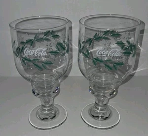 2 Coca-Cola Glasses Winter  Ivy Snowflake Wine Goblet Libbey Collectible  - Picture 1 of 6