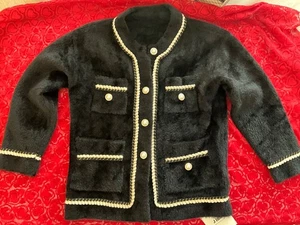J.ING Yasmina Black Drop Shoulder Cardigan/Coat, One Size, Mohair/Cotton Knit - Imagen 1 de 11