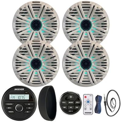 Kicker Receiver, Cover, Remote Controller, 4x 6.5" 195W Speaker, Grille, Antenna - Image 1 of 4