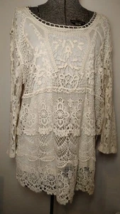 🌷Travel Smith Ivory Lace Tunic Top Lined L Tank Boho Crochet - Picture 1 of 17