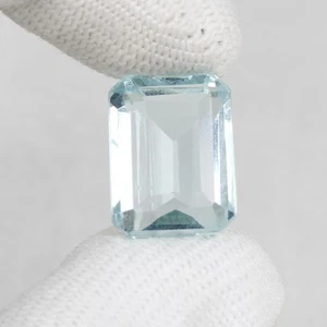 Acquamarina blu 15,14 ct. taglio smeraldo creata in laboratorio pietra preziosa sfusa per gioielli - Foto 1 di 4
