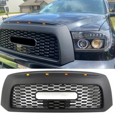 Rejilla negra mate apta para Toyota Tundra 2007-2009 parrilla delantera con luces LED Foto 1 de 4