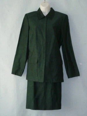 Designer DANA BUCHMAN Forest Teal Linen & Rayon Long Jacket & Skirt Suit~6/8~EUC - Image 1 of 4