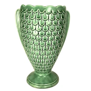 Sylvac 2712 1960s Ceramic Fish Scale Vase Green 10" Made in England - Picture 1 of 10