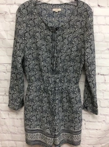 Ann Taylor Loft Womens Romper Playsuit Navy White Paisley Button Long Sleeve 2 - Picture 1 of 8