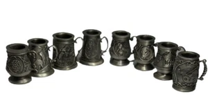 Set 1 -John Pinches collectible pewter mini steins mugs tankards cups lot of 8 - Picture 1 of 14