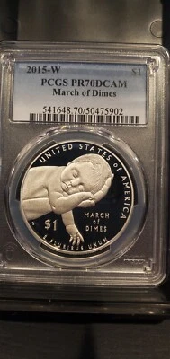 Perfection! 2015-W PCGS PR70DCAM March of Dimes Commemorative Silver Dollar - Image 1 of 2