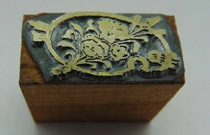 Printing Letterpress Printers Block Old Paint Tray With Flowers  - Picture 1 of 2
