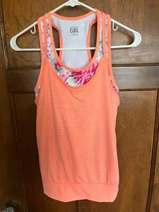 Athleta Girl Tank Top XL/14 Orange  Floral Double Layer  NICE! - Picture 1 of 10