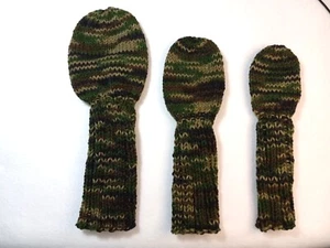 Camouflage hand knit golf club head covers for driver, woods, hybrids, irons - Picture 1 of 18