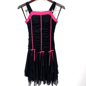 VTG Ally B. Dress Girls Womens 14 Black Pink Ruched Bow Sleeveless y2k 90s - Picture 1 of 17