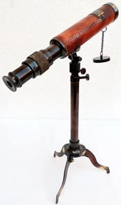 Antique Brass Leather Telescope Marine Spyglass With Adjustable Tripod Stand New - Picture 1 of 12