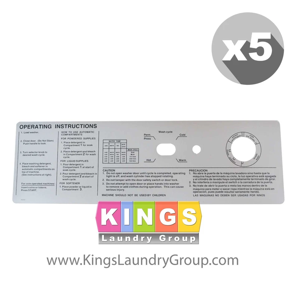 SIGNO DE INSTRUCCIONES 5PK GEN 4 PLATA W74, 124, 184 COIN OPERA PARA WASCOMAT - 452532 Foto 1 de 1