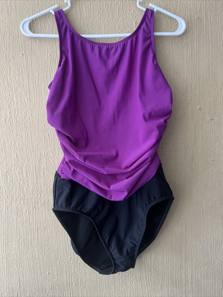 Traje de baño Shape FX de una pieza para mujer 12 negro púrpura traje de baño bloque de color adelgazante Foto 1 de 4