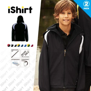 2PC X KIDS REVERSIBLE JACKET SHOWER PROOF CONTRAST PANELS FULL ZIP SPORTS JACKET - Picture 1 of 11