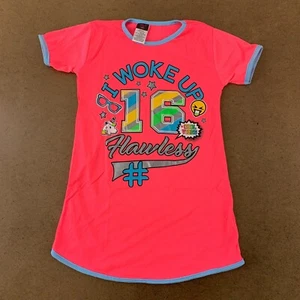 Angel Face Girls Size 8 Neon Pink I Woke Up Flawless Graphic Night Shirt New - Picture 1 of 4